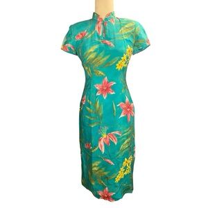 David Warren Vintage Asian Style Floral Cheongsam Dress